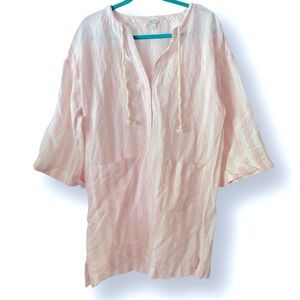 J Crew Original Beachwear striped linen and cotton pink and white stripe tunic
